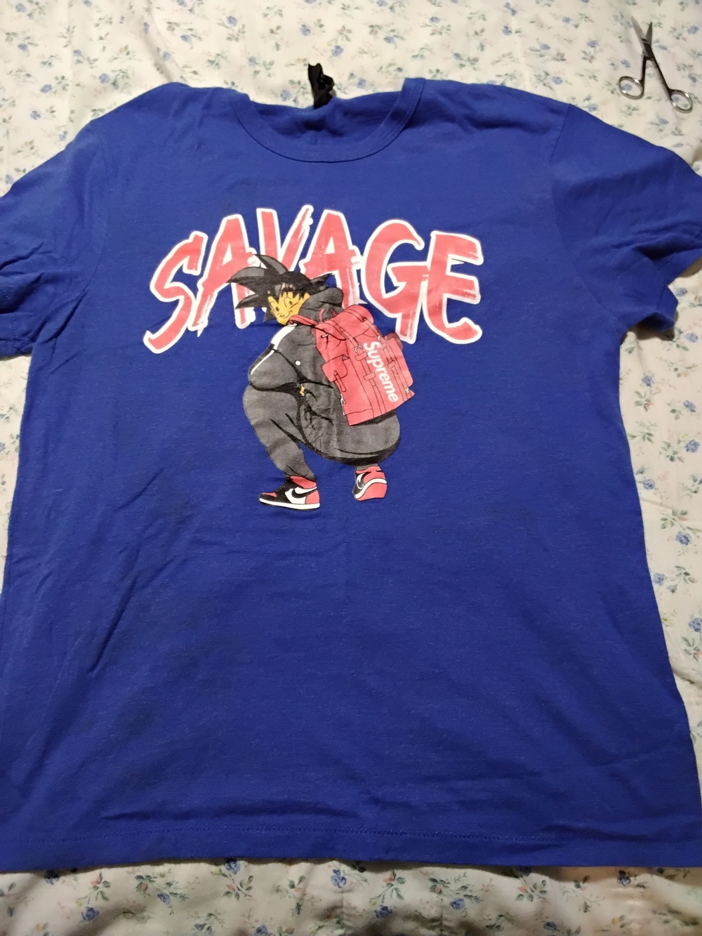 Hanes Royal Blue 'Savage' Graphic Tee with Red Accents